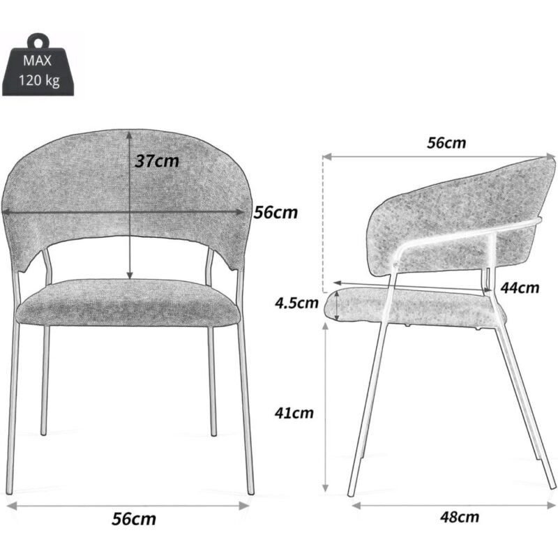Dimension - Linen Dining Chair in Mid Gray Linen Dining Chair in Mid Gray - dimension