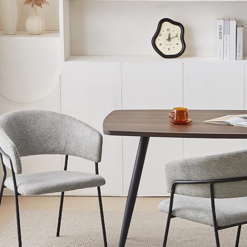 Linen Dining Chairs-Mid Gray 3 Linen Dining Chair in Mid Gray with Arms and Sturdy Metal Frame Legs