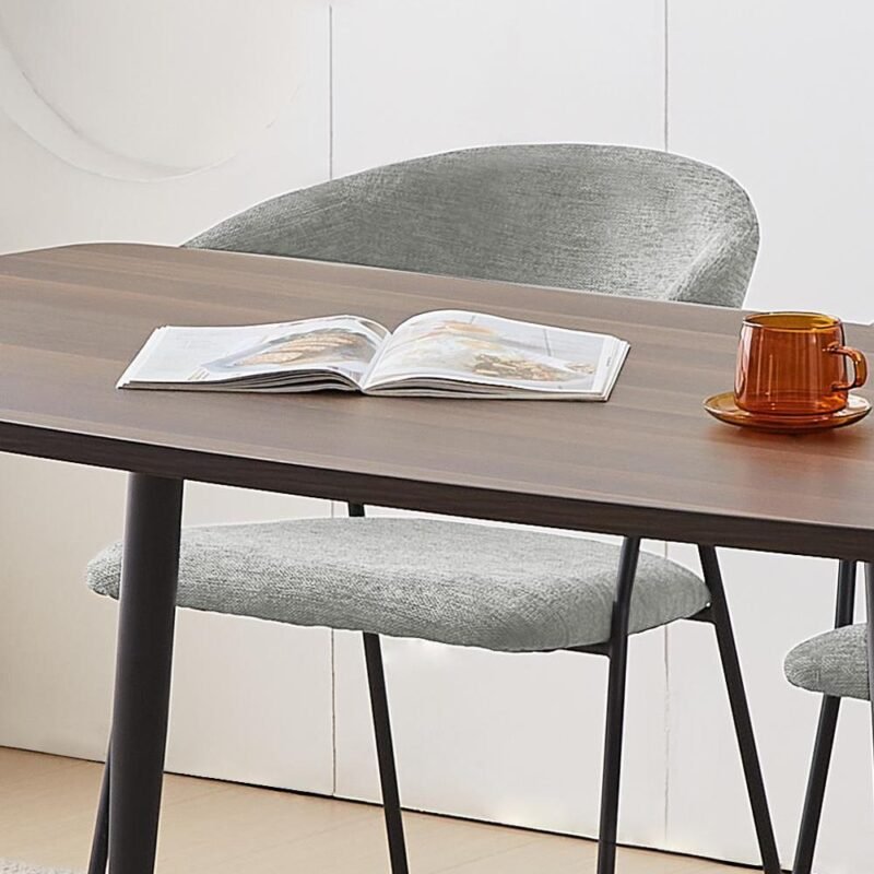 Linen Dining Chairs-Mid Gray 8 Linen Dining Chair in Mid Gray with Arms and Sturdy Metal Frame Legs