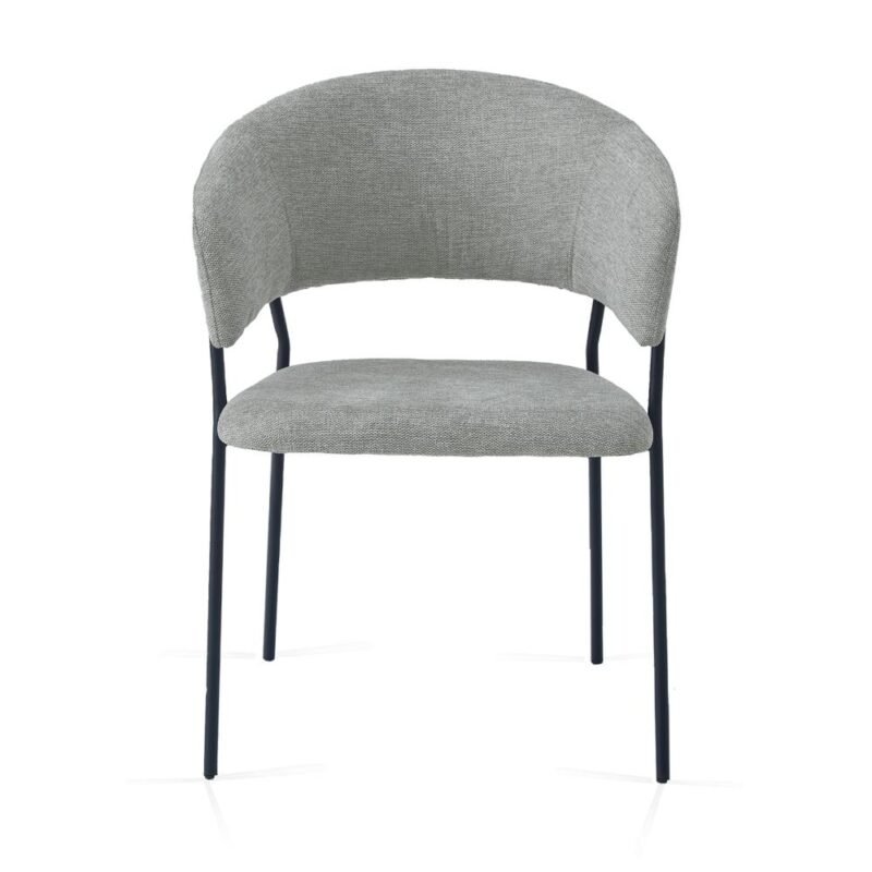 Linen Dining Chairs-Mid Gray P1 Linen Dining Chair in Mid Gray with Arms and Sturdy Metal Frame Legs