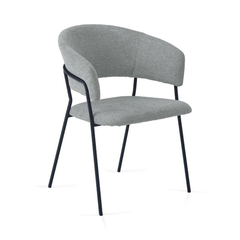 Linen Dining Chairs-Mid Gray P2 Linen Dining Chair in Mid Gray with Arms and Sturdy Metal Frame Legs