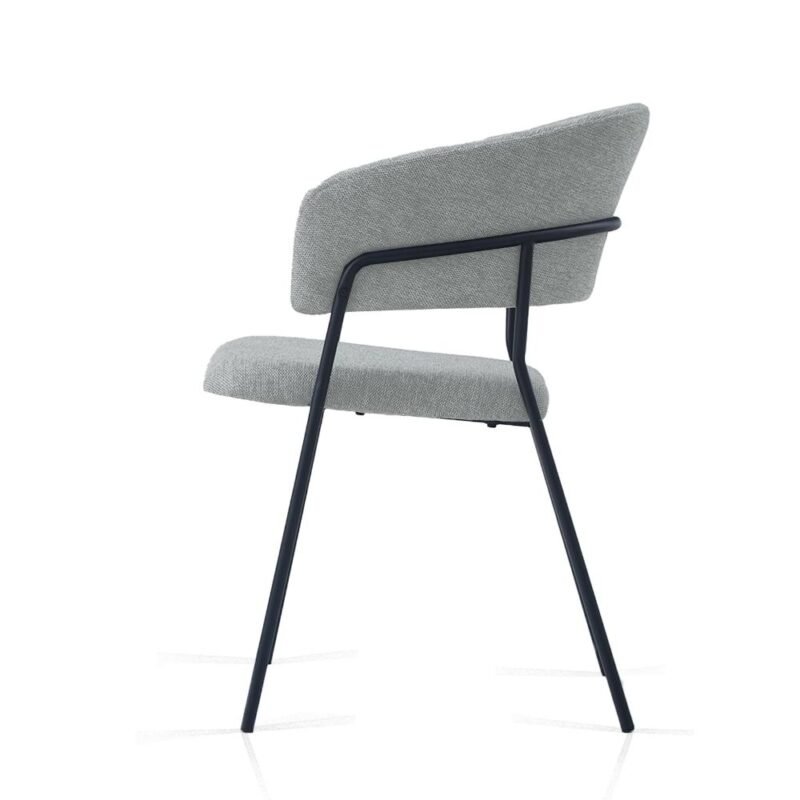 Linen Dining Chairs-Mid Gray P3 Linen Dining Chair in Mid Gray with Arms and Sturdy Metal Frame Legs