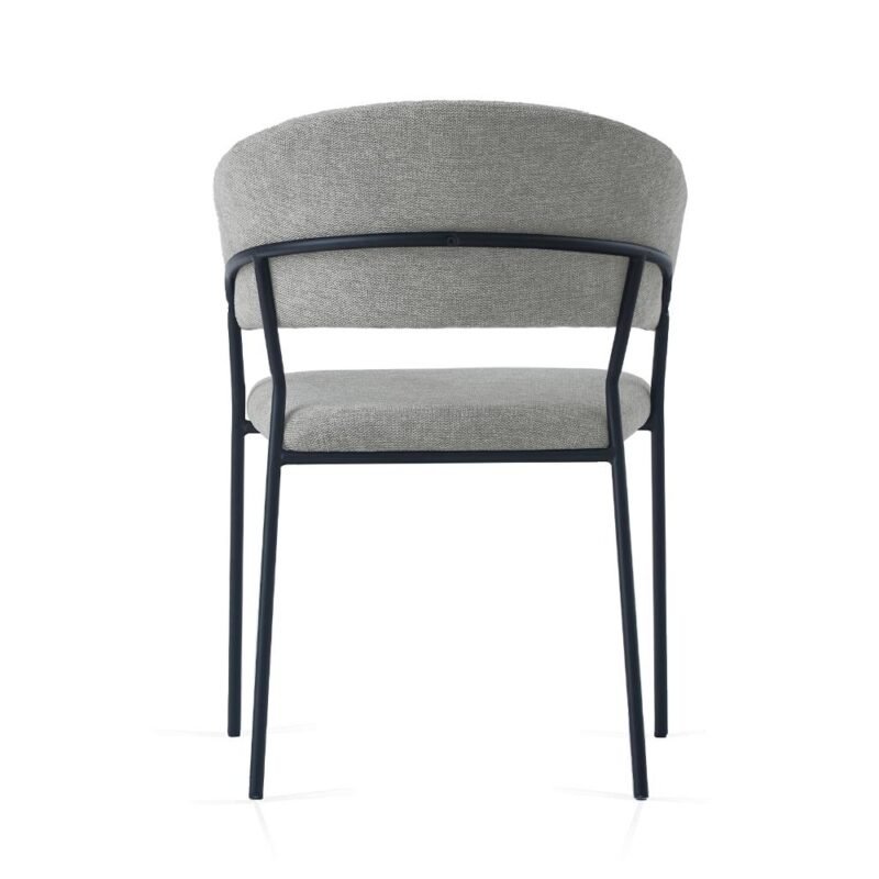 Linen Dining Chairs-Mid Gray P4 Linen Dining Chair in Mid Gray with Arms and Sturdy Metal Frame Legs