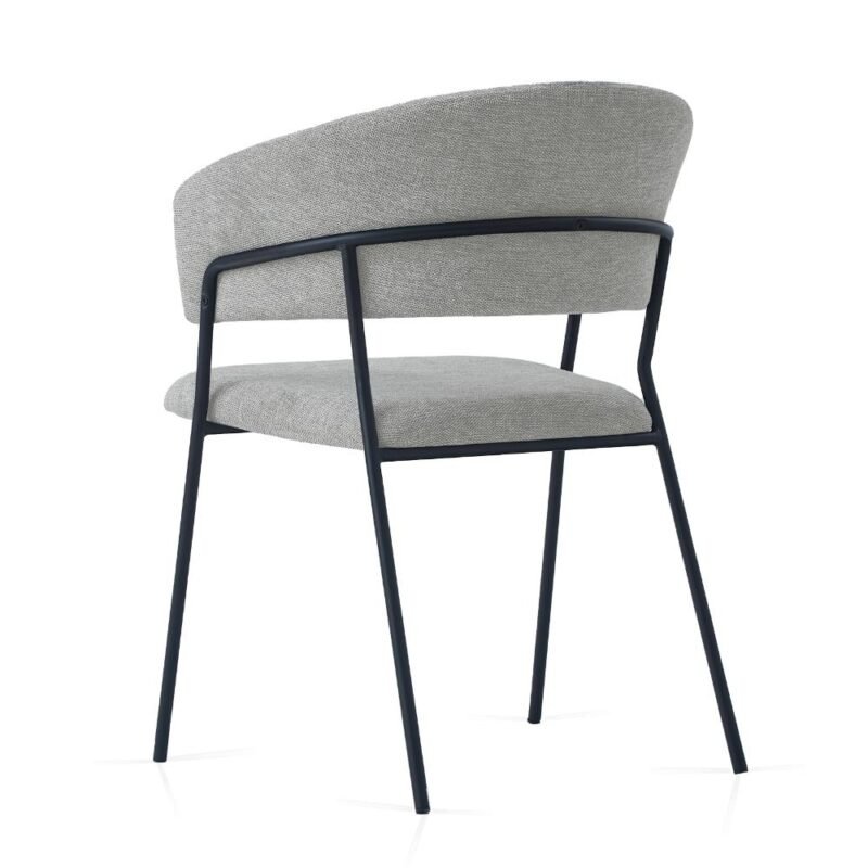 Linen Dining Chairs-Mid Gray P5 Linen Dining Chair in Mid Gray with Arms and Sturdy Metal Frame Legs