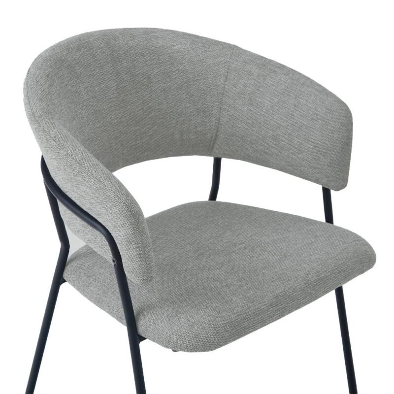 Linen Dining Chairs-Mid Gray P6 Linen Dining Chair in Mid Gray with Arms and Sturdy Metal Frame Legs