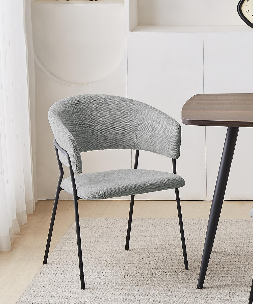 Linen-Fabric Dining Chair in Mid Gray with Arms and Sturdy Metal Frame Legs Linen-Fabric Dining Chair in Mid Gray with Arms and Sturdy Metal Frame Legs