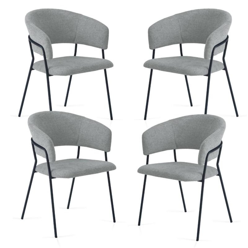 main image 4 Linen Dining Chair in Mid Gray with Arms and Sturdy Metal Frame Legs