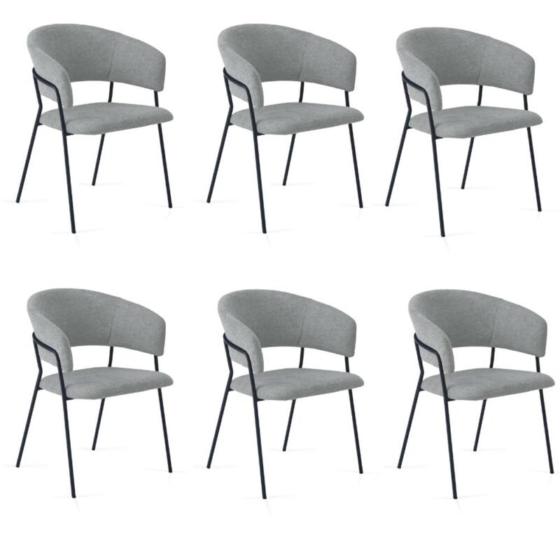 main image 6 Linen Dining Chair in Mid Gray with Arms and Sturdy Metal Frame Legs