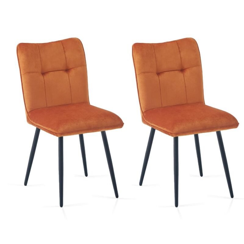 Velvet Dining Chairs-Orange P1 Velvet Dining Chairs in Orange with Black Metal Legs