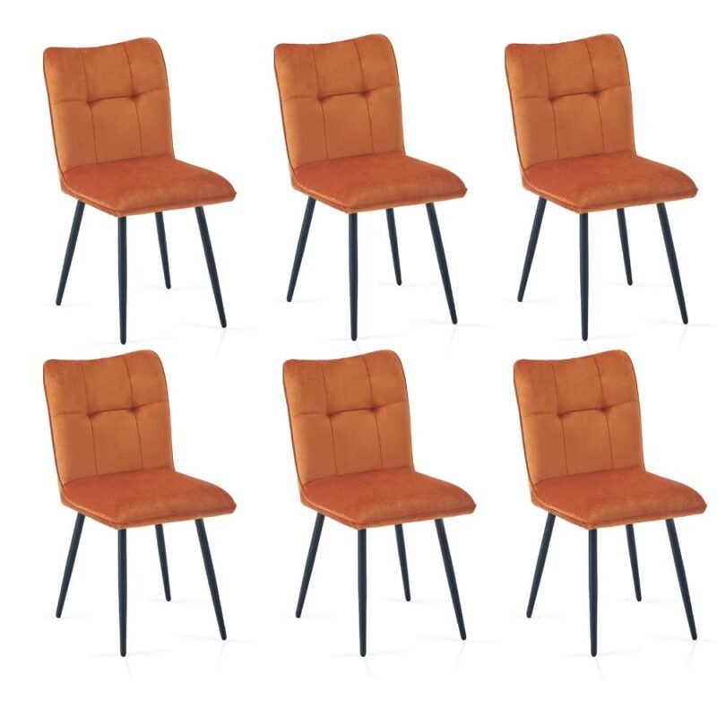 Velvet Dining Chairs-Orange P3 Velvet Dining Chairs in Orange with Black Metal Legs