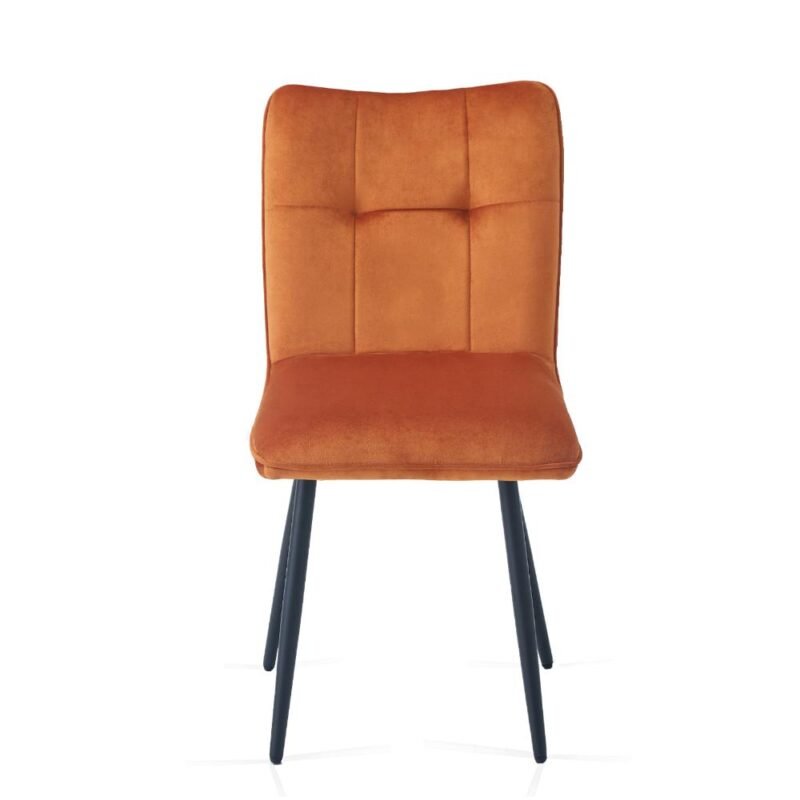 Velvet Dining Chairs-Orange P6 Velvet Dining Chairs in Orange with Black Metal Legs