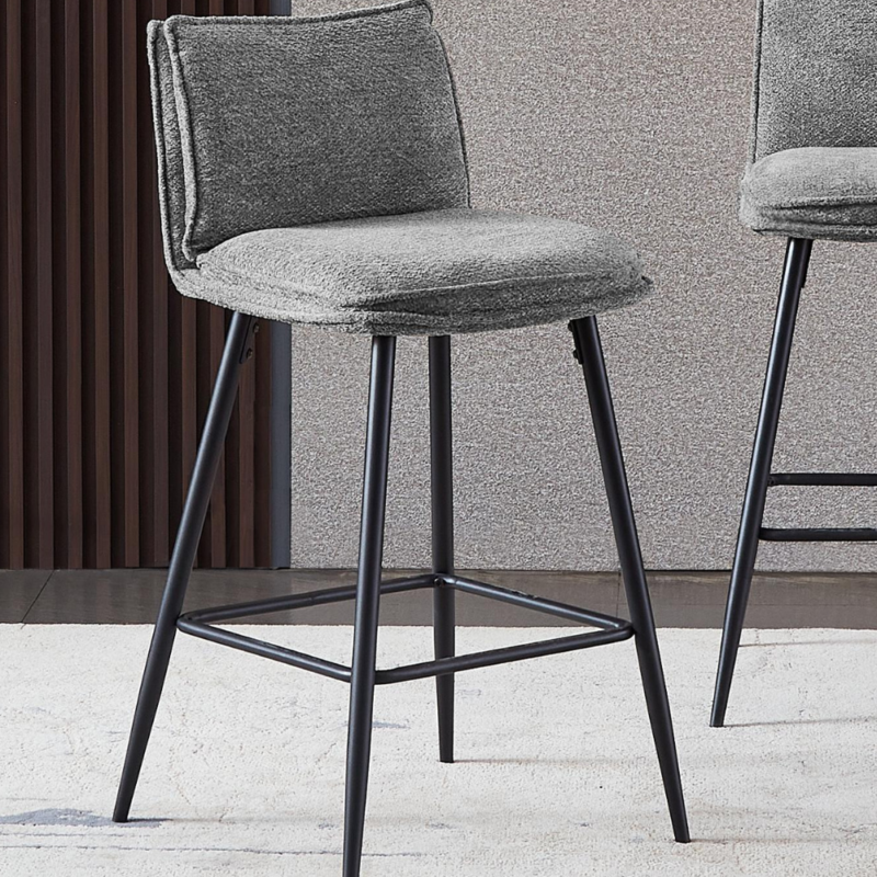 Chenille Fabric Barstools in Gray