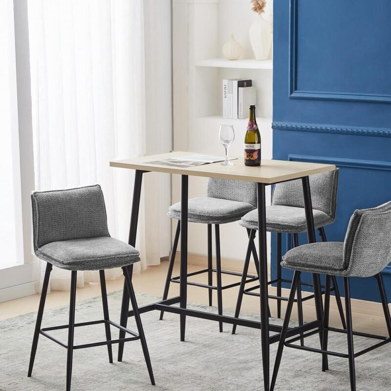 Chenille Fabric Barstools in Gray with bar table