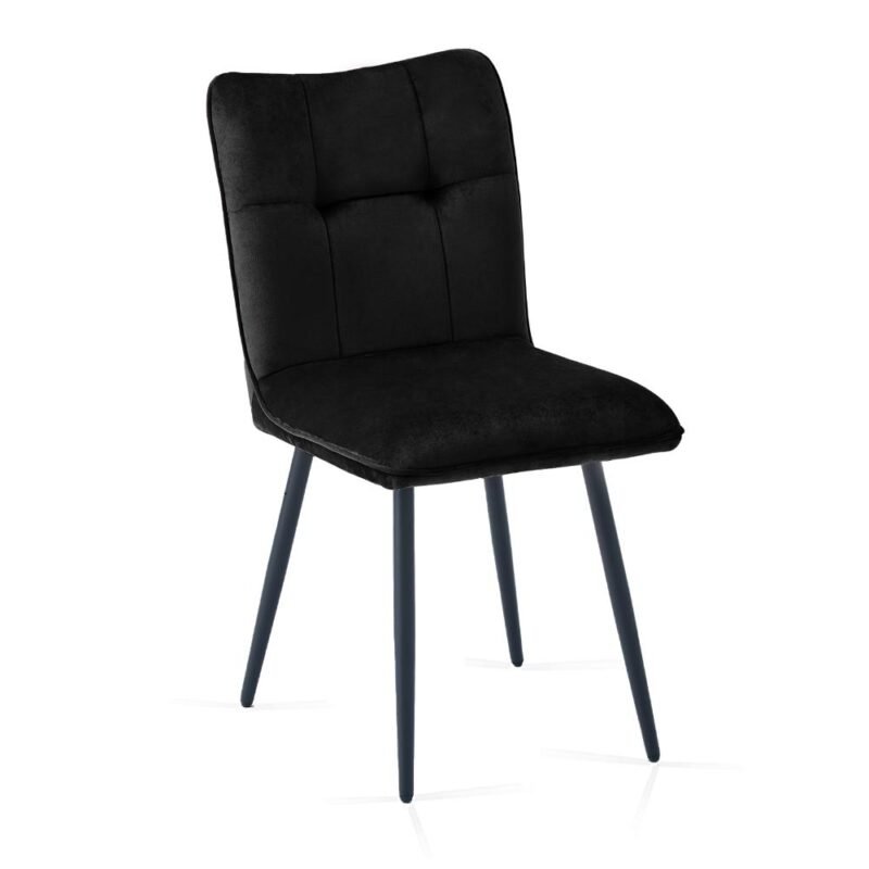 Velvet Dining Chairs in Black with Black Metal Legs