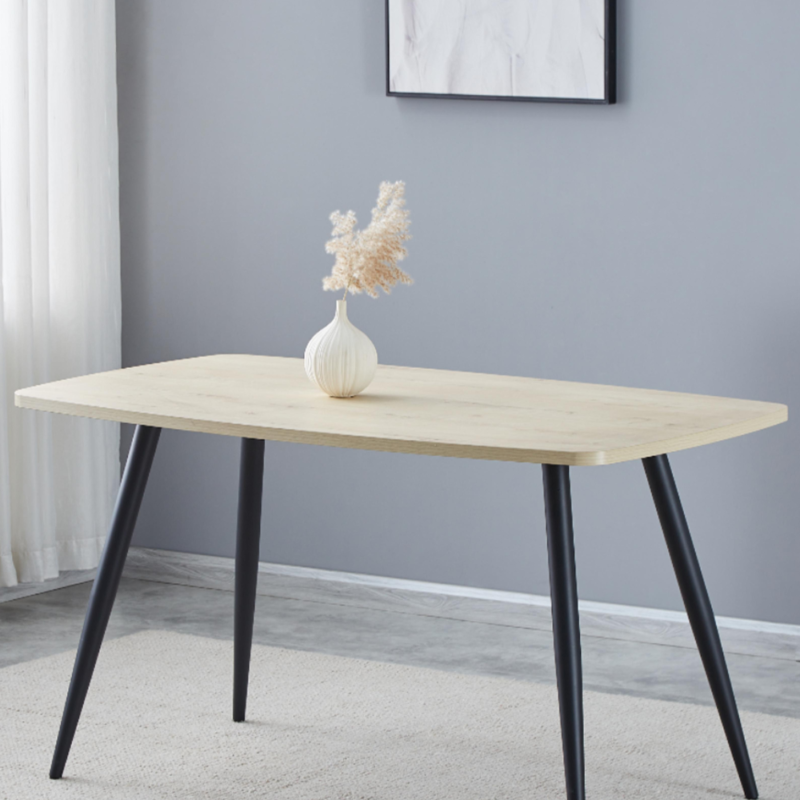 Light Oak Rectangle Dining Table with Round Legs - Stylish Modern Design