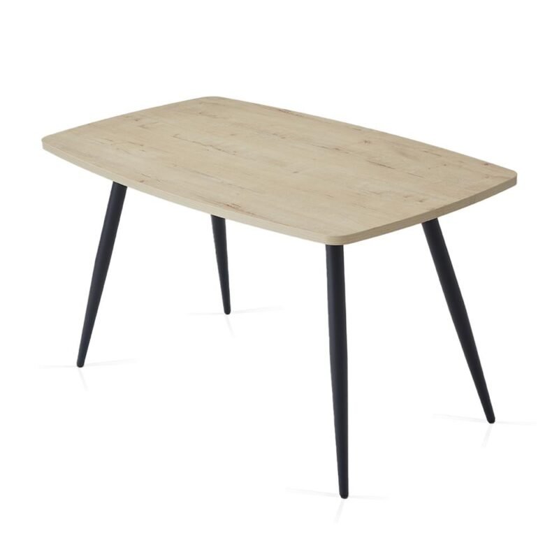 Light Oak Rectangle Dining Table with Round Legs - Stylish Modern Design