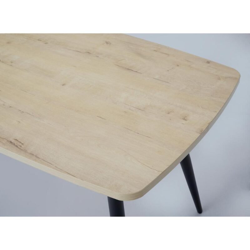 Light Oak Rectangle Dining Table with Round Legs - Stylish Modern Design