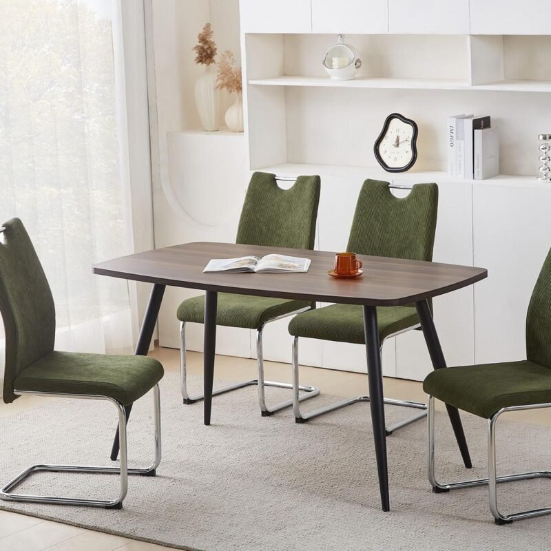 Set of 4 Corduroy Fabric Modern Kitchen Dining Chair in Sage Green