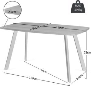 Dimensions for Rectangle Walnut Dining Table with flat metal legs